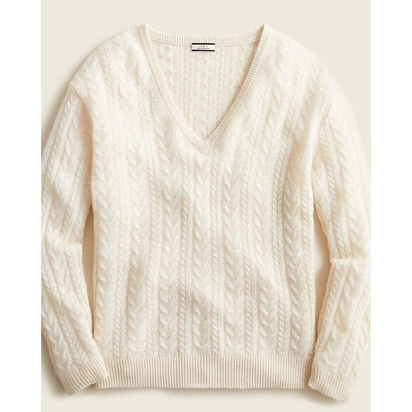 J.Crew Cream Cable Knit Merino Wool V-Neck Pullover Sweater Women's Size S - Picture 1 of 8